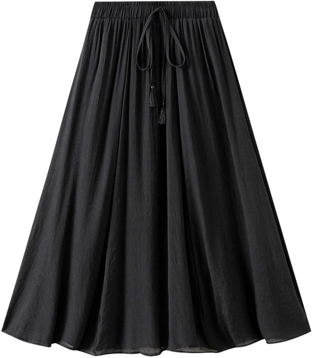 Womens Hot Drawstring Midi Skirt 2024 Summer Cotton Linen Skirts Casual High Waist Swing Skirt Beach Vacation Outfits