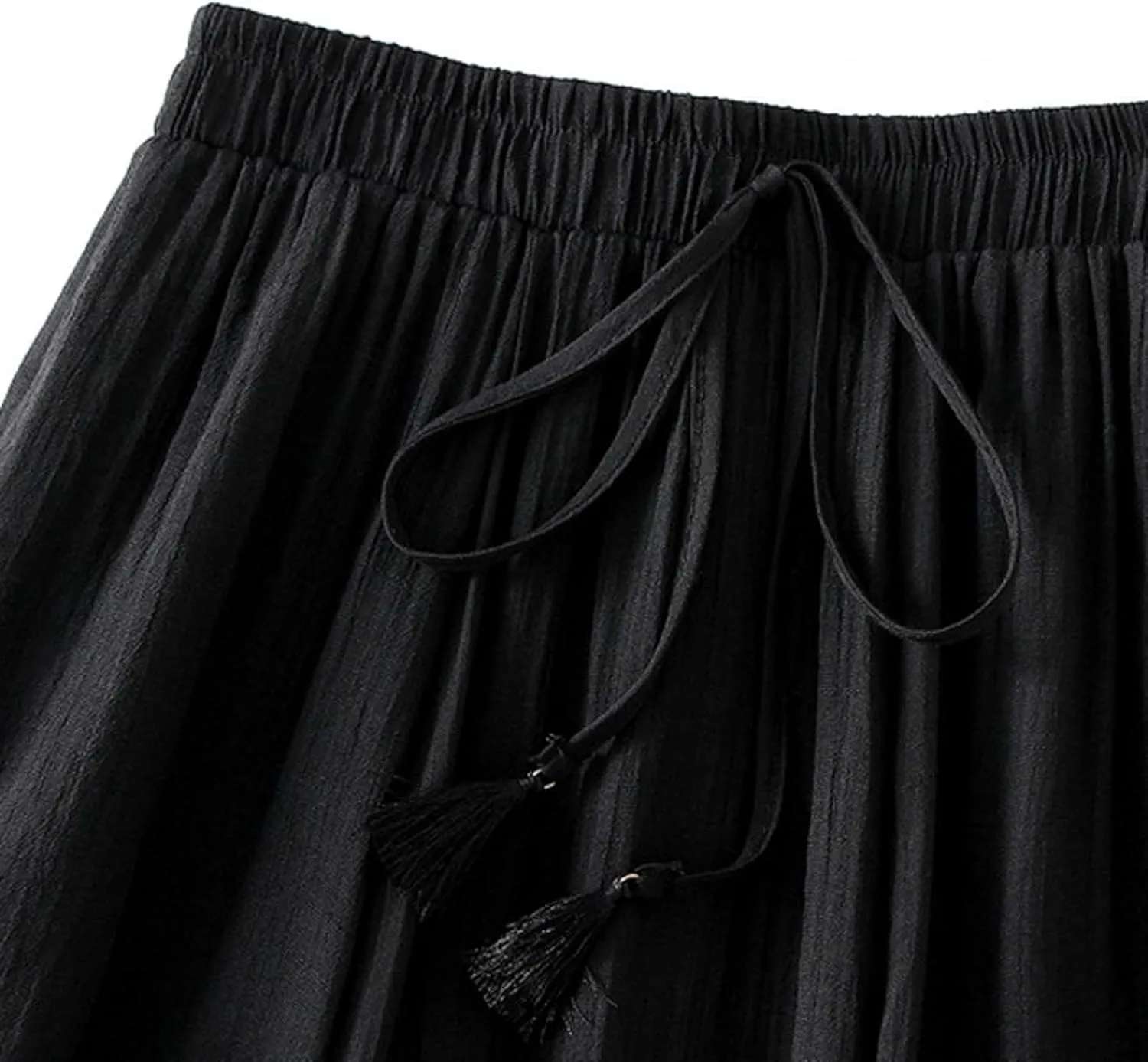 Womens Hot Drawstring Midi Skirt 2024 Summer Cotton Linen Skirts Casual High Waist Swing Skirt Beach Vacation Outfits