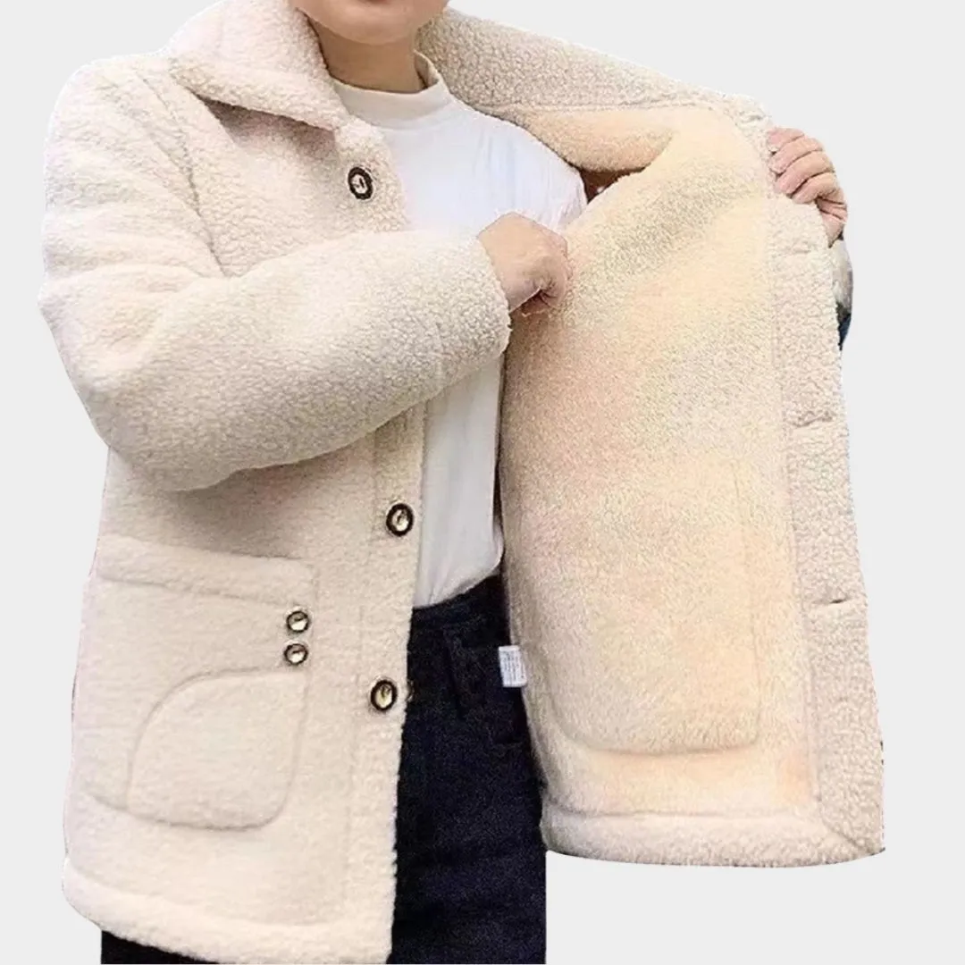 Womens Lamb Fleece Coat - Warm Cotton Lapel Collar Jacket, Outdoor Wear for Cold Weather, Red, White, and More