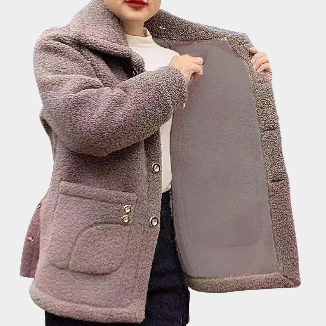 Womens Lamb Fleece Coat - Warm Cotton Lapel Collar Jacket, Outdoor Wear for Cold Weather, Red, White, and More