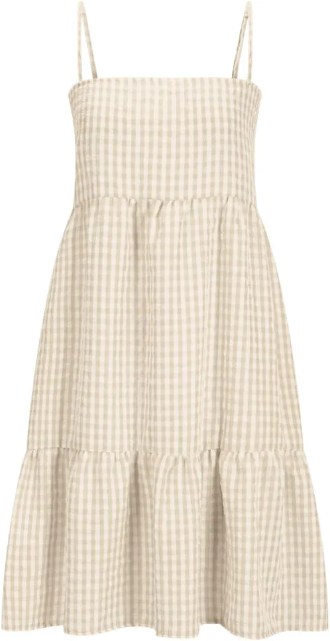 Womens Plaid A-line Dresses Shoulder Straps Ruffle Hem Casual Mini Dress with Side Pockets Short Mini Cami Sundresses