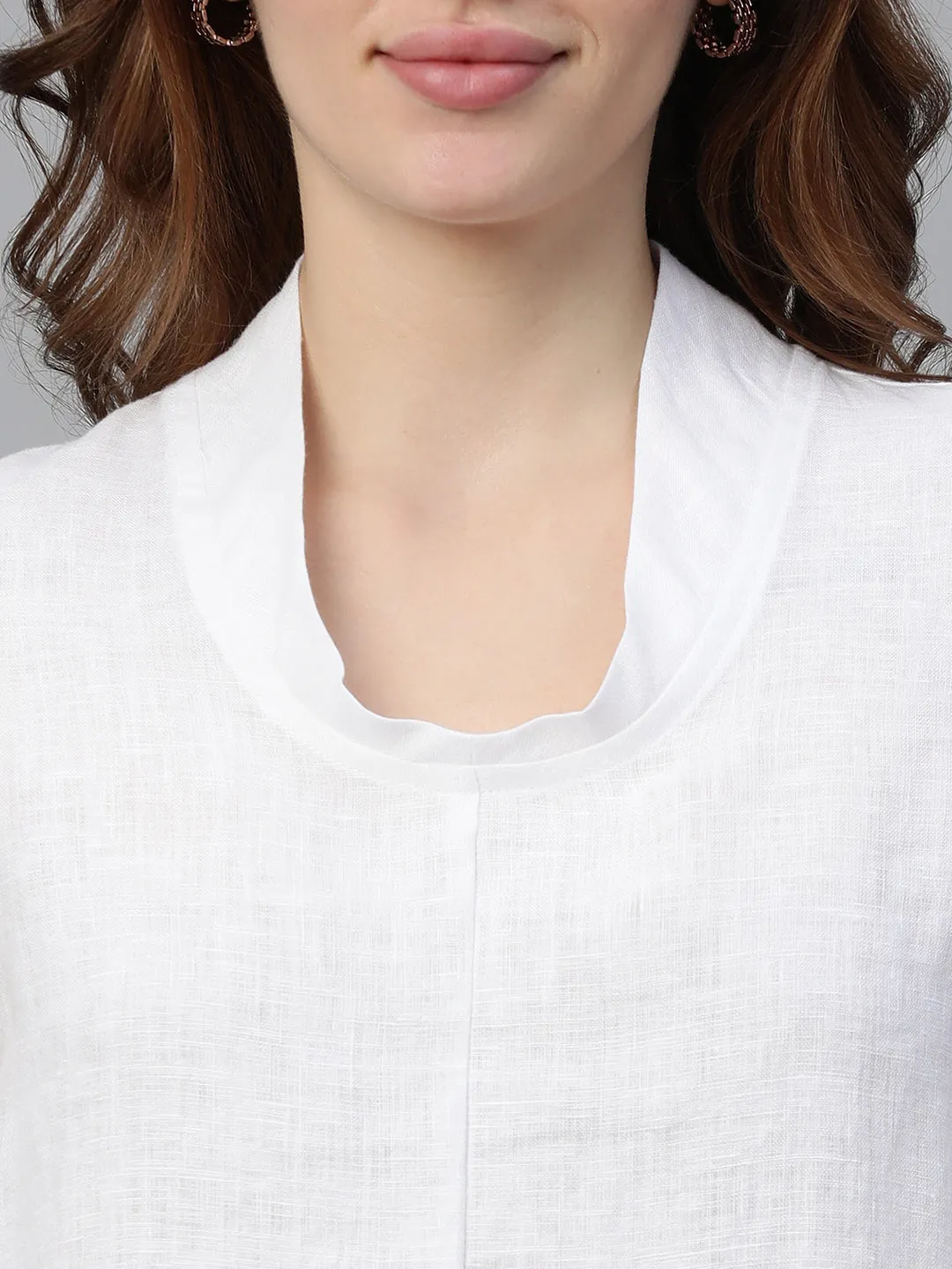 Women's White Linen Regular Fit Blouse