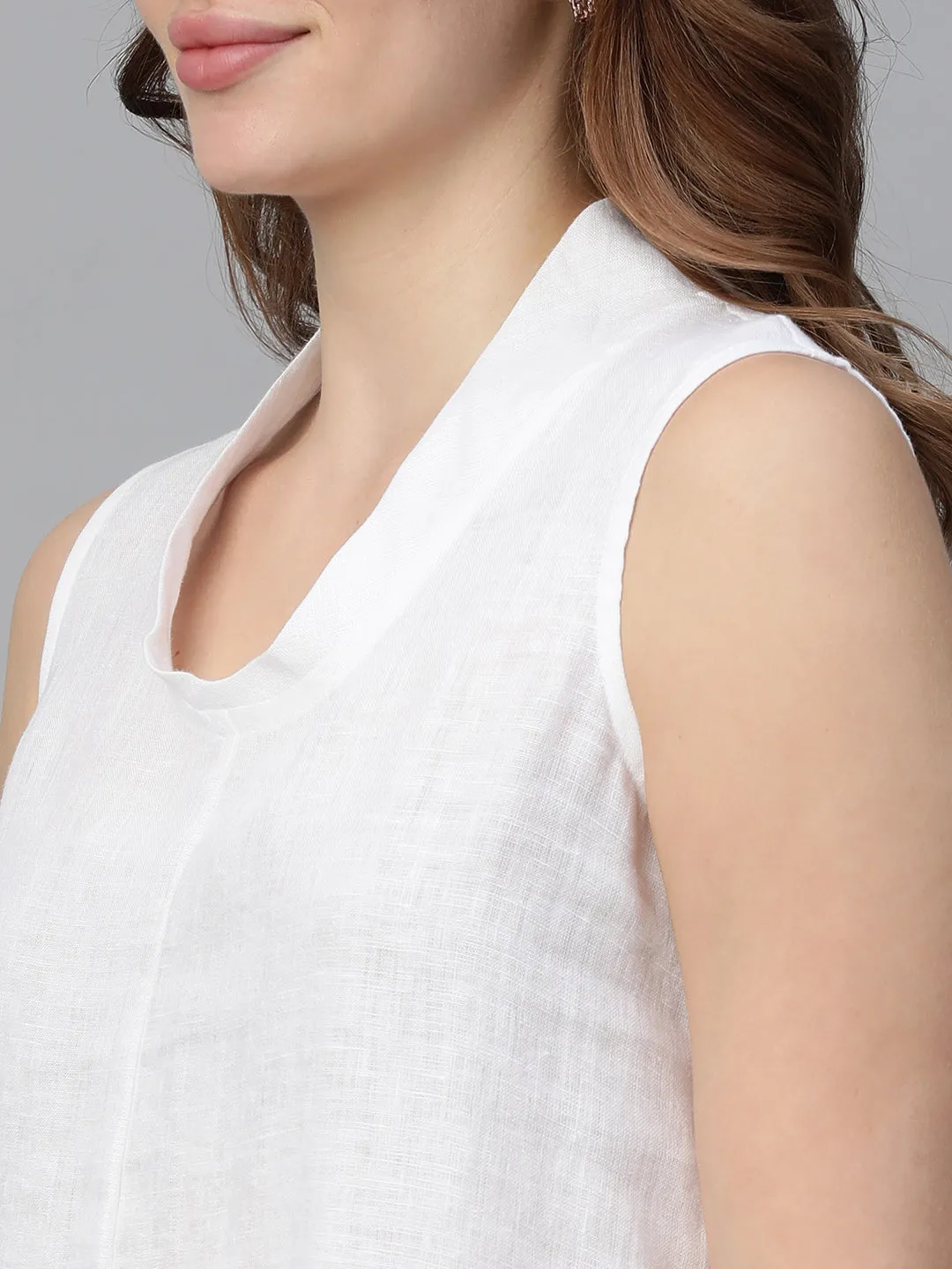 Women's White Linen Regular Fit Blouse